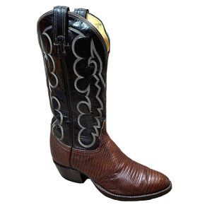 Vtg 1980s Tony Lama Black Label Men Exotic Teju Lizard Western Boot Brown 7.5 D